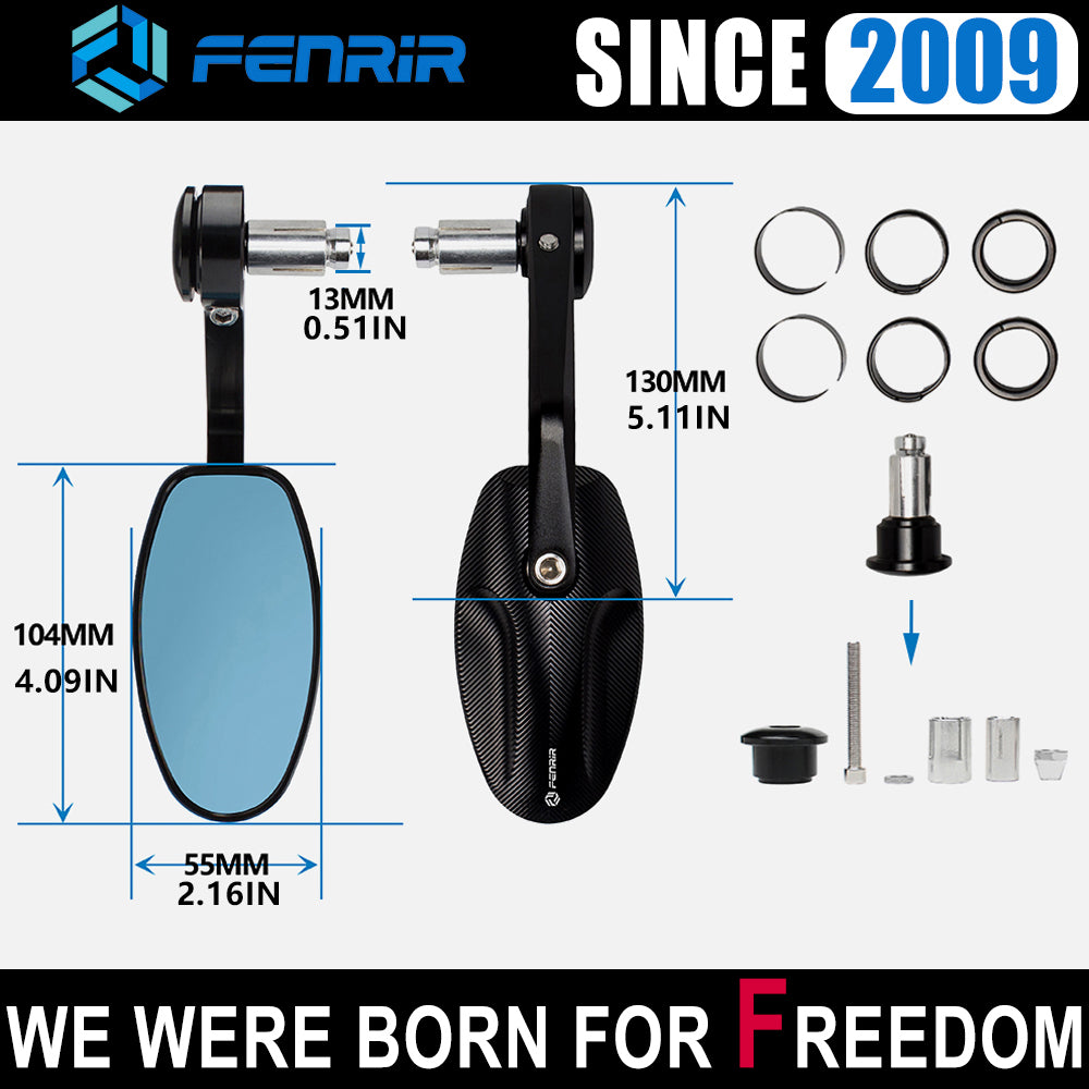 FENRIR CNC Aluminum Alloy Cafe Racer Black Motorcycle Bar End Mirrors Side Handlebar Mirror Universal Rear View For Sport Naked Street Cruiser Scooter