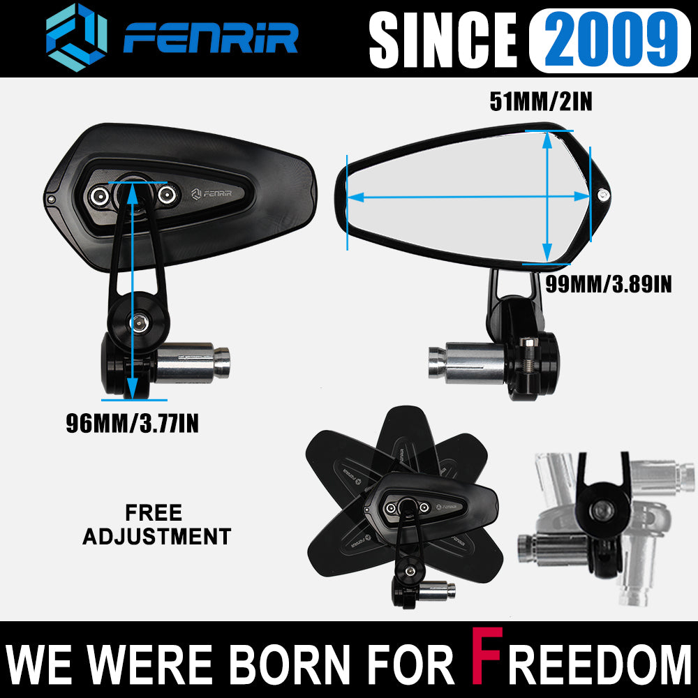 FENRIR CNC Aluminum Alloy Cafe Racer Black Motorcycle Bar End Mirrors Folding Handlebar Mirror Universal Rear View For Sport Naked Street Scooter