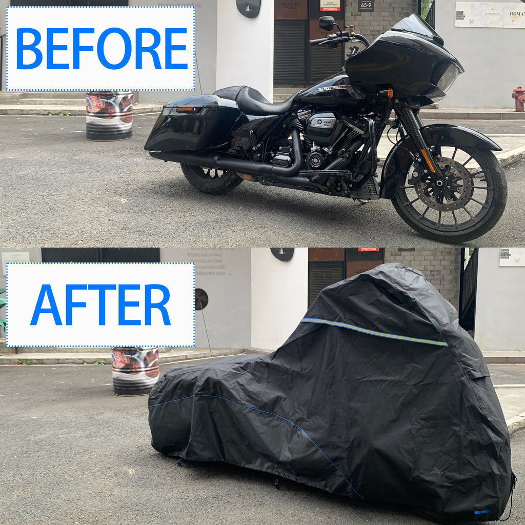 FENRIR 104" Inch 265CM 420D Oxford Cloth Motorcycle Cover Waterproof Outdoor Storage for Cruise Touring Bagger Bobber side box design Antenna hole