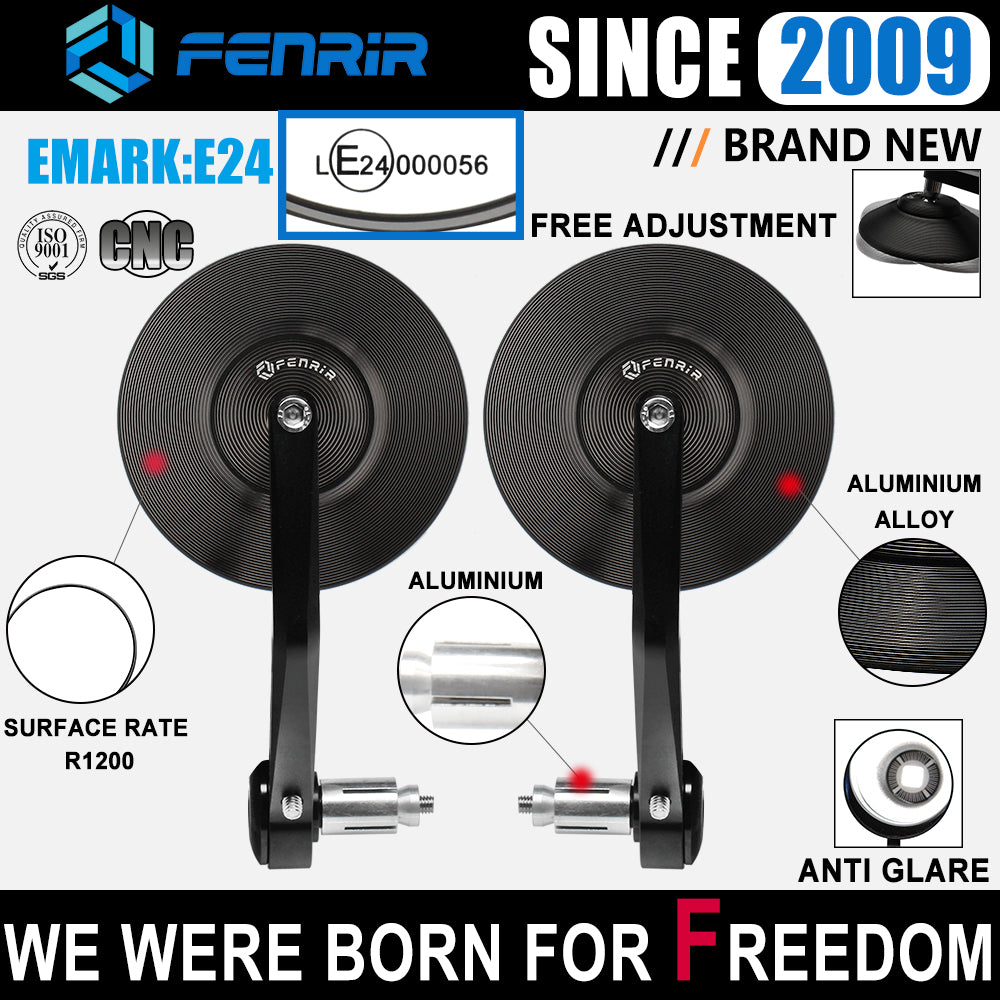 FENRIR E24 EMARK CNC Aleación de aluminio Ronda Cafe Racer Retro Negro Motocicleta Manillar Bar End Espejos para Sport Naked Street Bike Cruiser Scooter