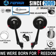 Load image into Gallery viewer, FENRIR E24 Emark CNC Aluminum Alloy Black Motorcycle side Mirror Universal Retro Round For M10/M8 Adventure Dual Sport Naked Street Cruiser Scooter