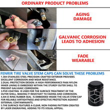 Load image into Gallery viewer, Fenrir Wheel Tire Valve Stem Caps Covers 304 Stainless Steel PVD Surface Treatment Anti-Leakage Design Compatible with American Schrader Valve Motorcycle Car SUV ATV UTV Bicycle