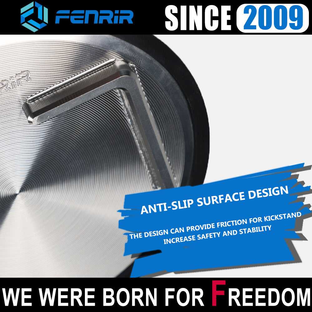 FENRIR Stödplatta i 304 rostfritt stål för sidostöd, tillbehör för motorcykel, cykel, scooter. Passar utomhus: mjuk mark/gräs/grusväg/asfalt. Inomhus: garagegolv/trägolv
