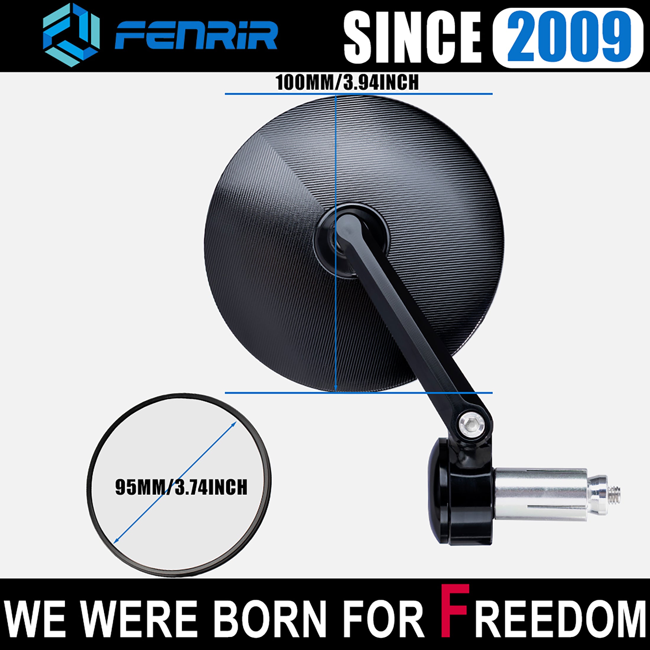FENRIR Emark CNC Forged Aluminum Alloy Round Black Motorcycle Bar End Mirrors 801-0518