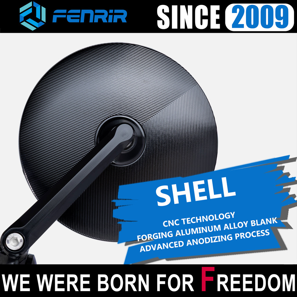 FENRIR Emark CNC Forged Aluminum Alloy Round Black Motorcycle Bar End Mirrors 801-0518