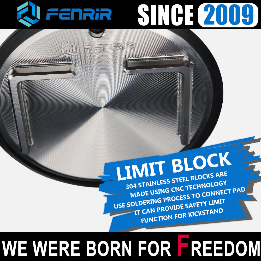 FENRIR Stödplatta i 304 rostfritt stål för sidostöd, tillbehör för motorcykel, cykel, scooter. Passar utomhus: mjuk mark/gräs/grusväg/asfalt. Inomhus: garagegolv/trägolv