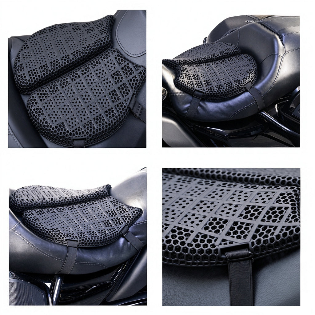 FENRIR 3D Printed Motorcycle Seat Cushion 809-Y050 Black Ergonomic Design Breathable Shock Absorbing Honeycomb Matrix Comfort Pad For Cruiser Touring Long Rides