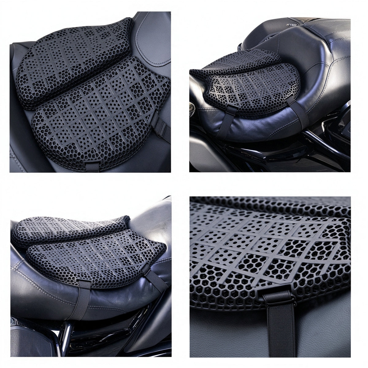 FENRIR 3D Printed Motorcycle Seat Cushion 809-Y050 Black Ergonomic Design Breathable Shock Absorbing Honeycomb Matrix Comfort Pad For Cruiser Touring Long Rides