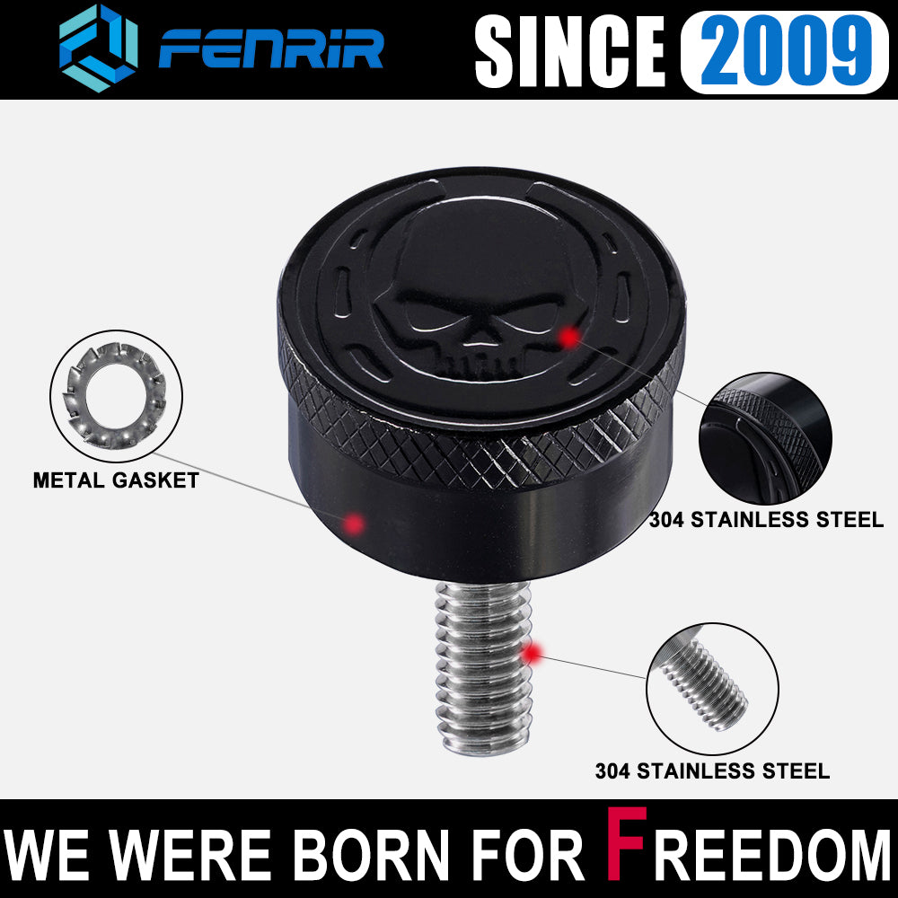 Fenrir Motorcycle Seat Anti Theft Bolt Security Screw Kit 304 Stainless Steel Metal Engraving Skull Horseshoe Motif Compatible with Harley Davidson 1997-Now Sportster Softail Dyna Touring