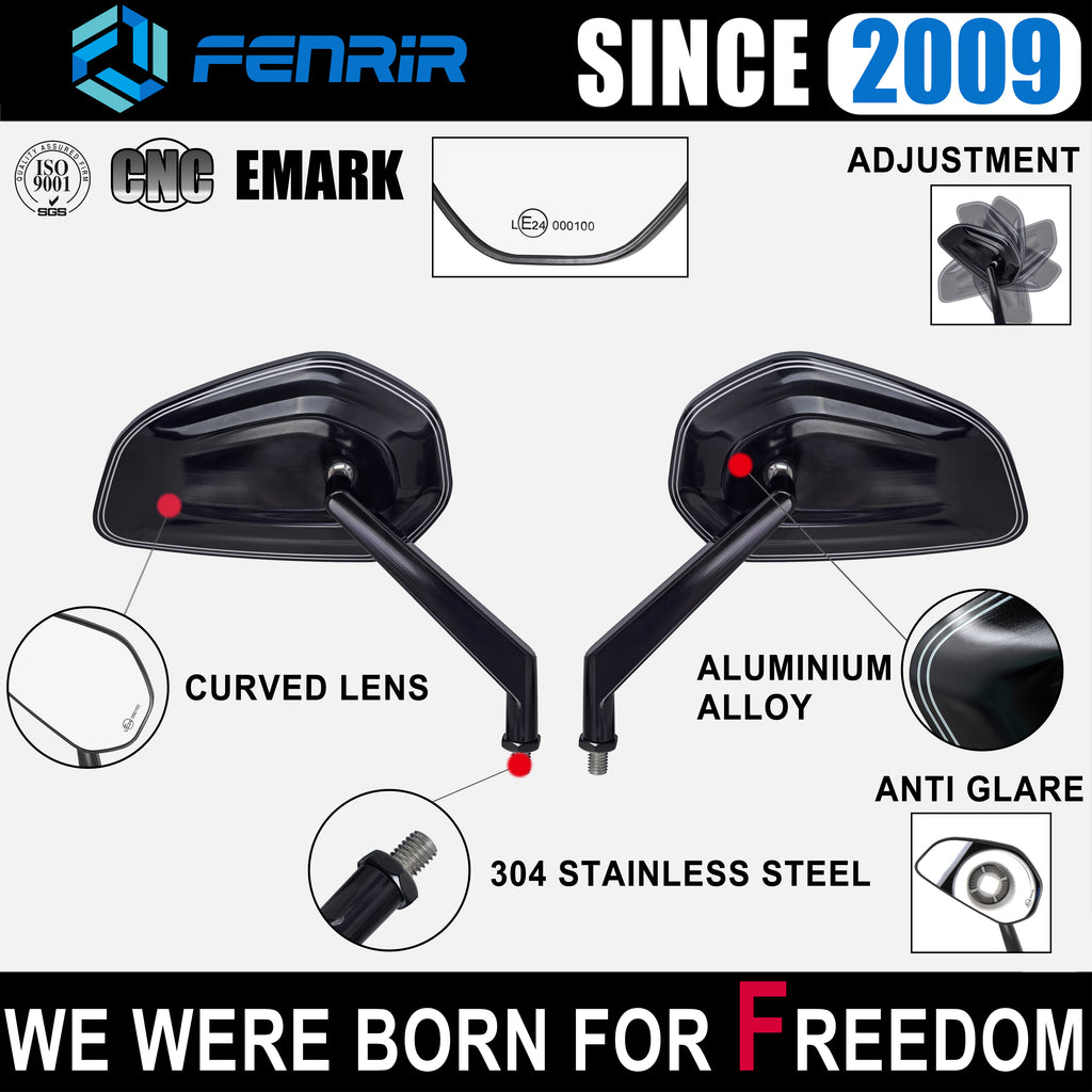 FENRIR E24 Emark CNC alumiiniseos musta moottoripyörän puolipeili Universal Retro pyöreä M10/M8 Adventure Dual Sport Naked Street Cruiser -skootteri