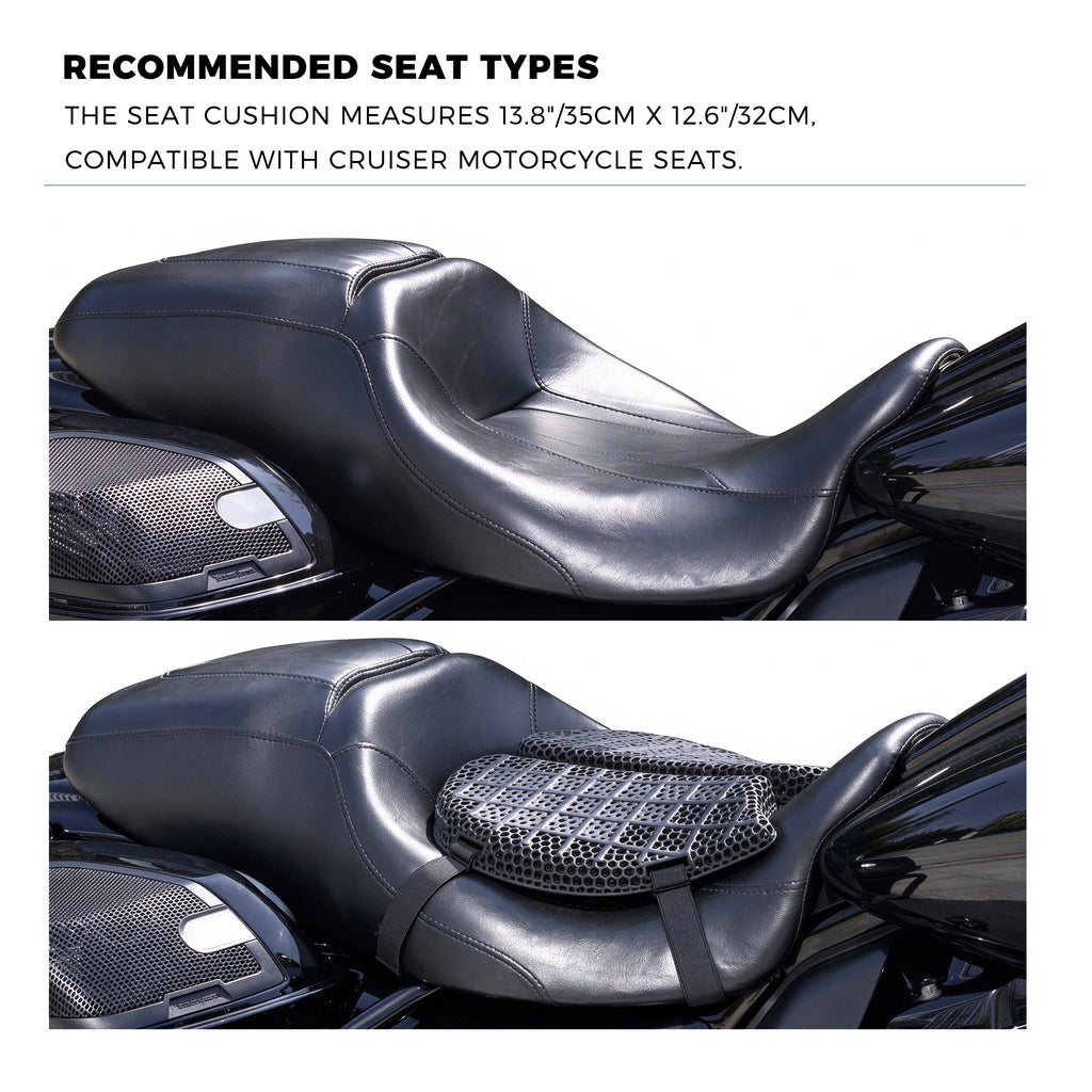 FENRIR 3D Printed Motorcycle Seat Cushion 809-Y050 Black Ergonomic Design Breathable Shock Absorbing Honeycomb Matrix Comfort Pad For Cruiser Touring Long Rides