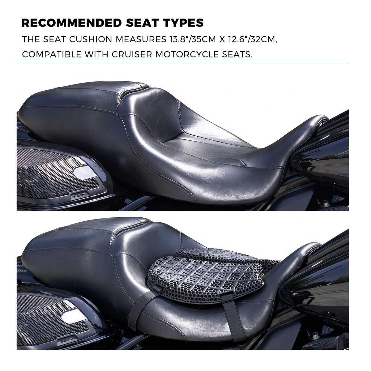 FENRIR 3D Printed Motorcycle Seat Cushion 809-Y050 Black Ergonomic Design Breathable Shock Absorbing Honeycomb Matrix Comfort Pad For Cruiser Touring Long Rides