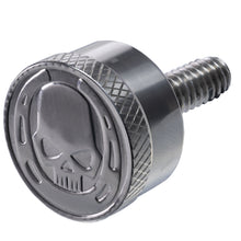 Load image into Gallery viewer, Fenrir Motorcycle Seat Anti Theft Bolt Security Screw Kit Silver 304 Stainless Steel Metal Engraving Skull Horseshoe Motif Compatible with Harley Davidson 1997-Now Sportster Softail Dyna Touring