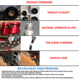 FENRIR 304 Stainless Steel Motorcycle Swing Arm Spools Paddock Stand Bobbins Cotton Reels Sliders