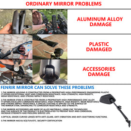 FENRIR Motorcycle Mirrors Indestructible Folding Function Anti-glare Curved Lenses Anti-vibration Design Adjustable Designed for road off-road Adventure (801-0118)