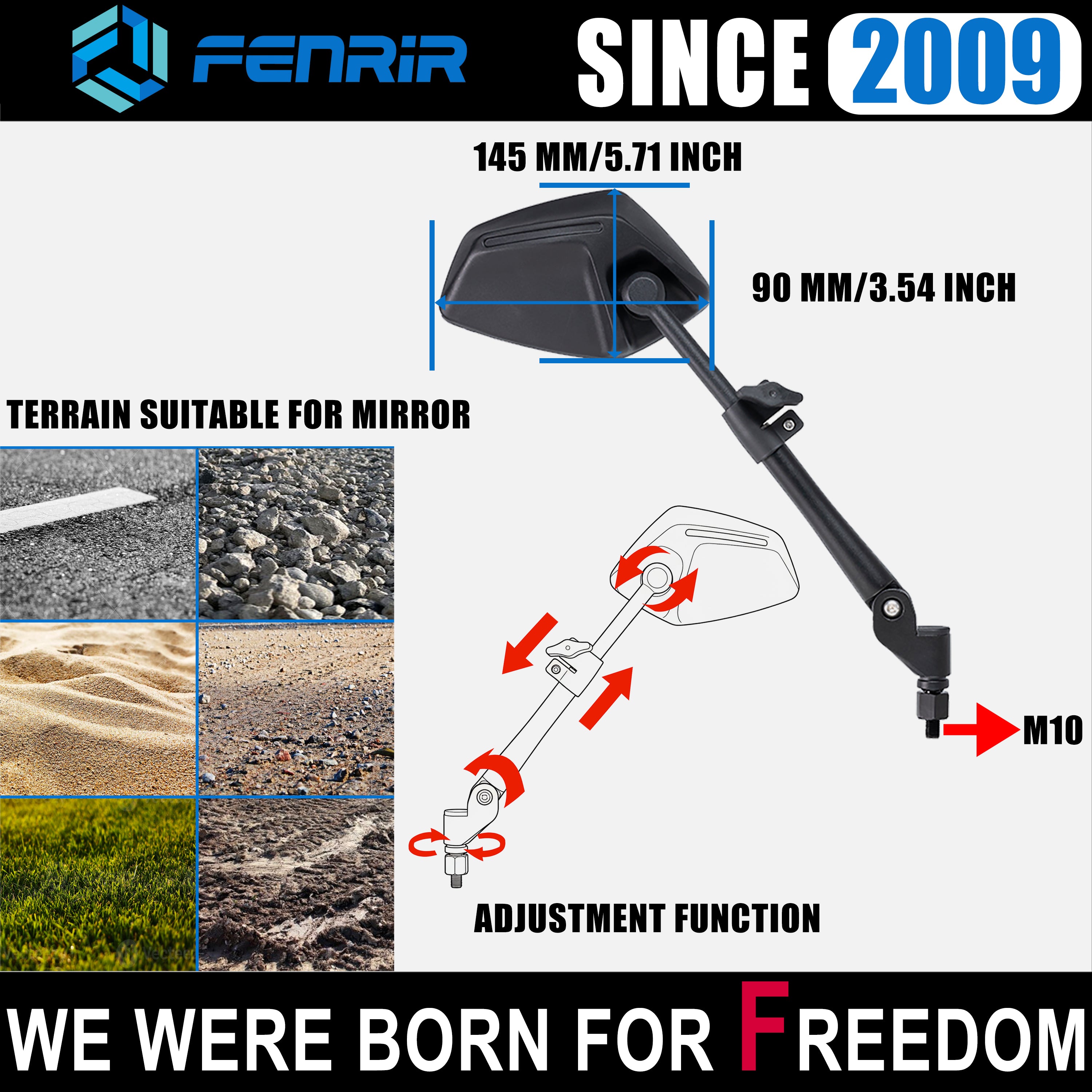 FENRIR Motorcycle Mirrors Indestructible Folding Function Anti-glare Curved Lenses Anti-vibration Design Adjustable Designed for road off-road Adventure (801-0118)