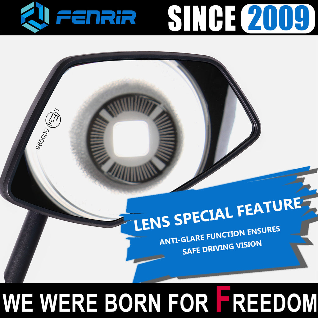 FENRIR Motorcycle Mirrors Indestructible Folding Function Anti-glare Curved Lenses Anti-vibration Design Adjustable Designed for road off-road Adventure (801-0118)