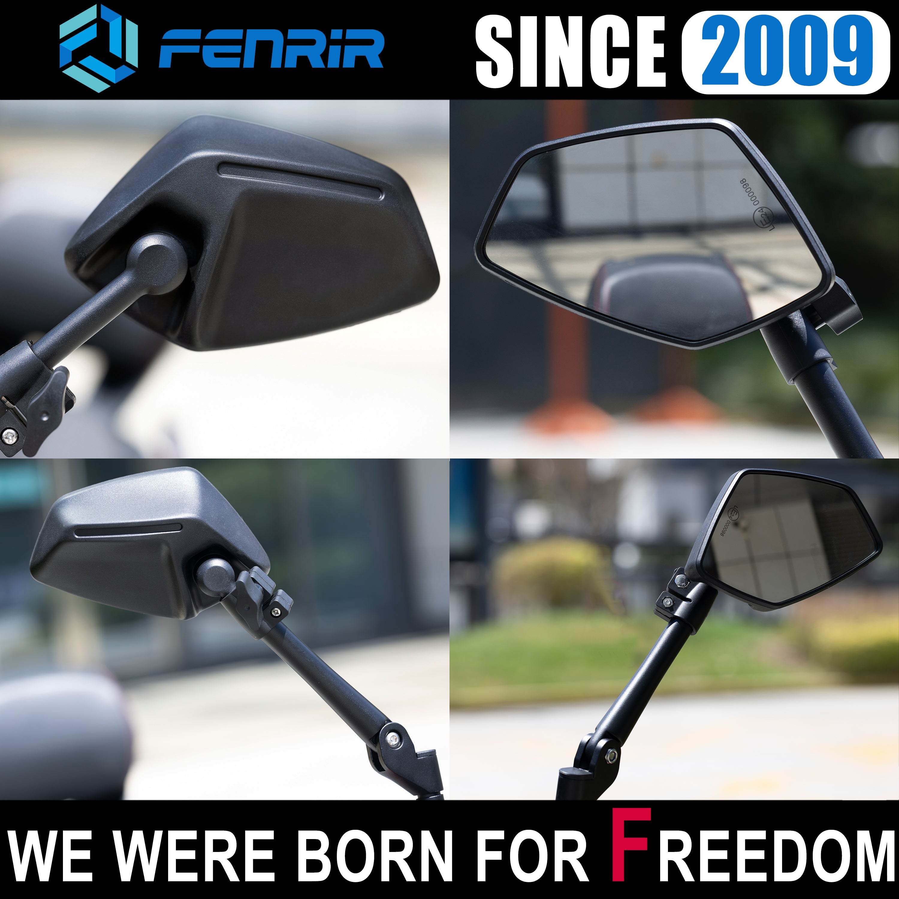 FENRIR Motorcycle Mirrors Indestructible Folding Function Anti-glare Curved Lenses Anti-vibration Design Adjustable Designed for road off-road Adventure (801-0118)