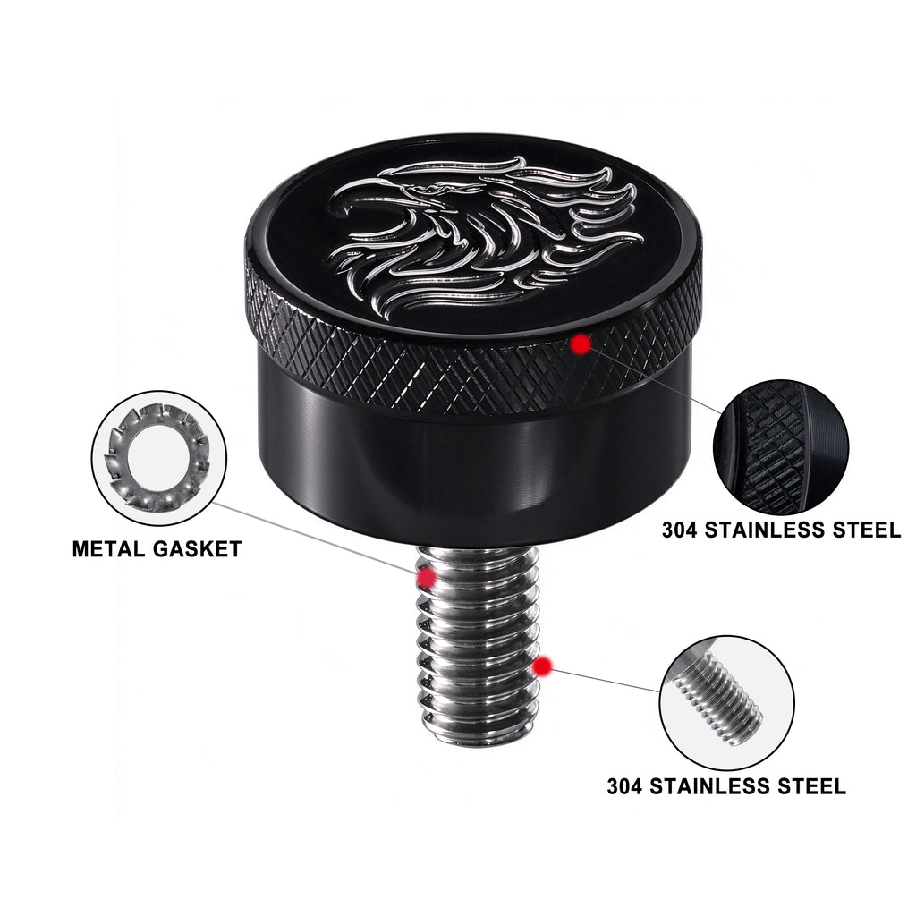 Fenrir Motorcycle Seat Anti Theft Bolt Security Screw Kit 304 Stainless Steel Metal Engraving Eagle Motif Compatible with Harley Davidson 1997-Now Sportster Softail Dyna Touring
