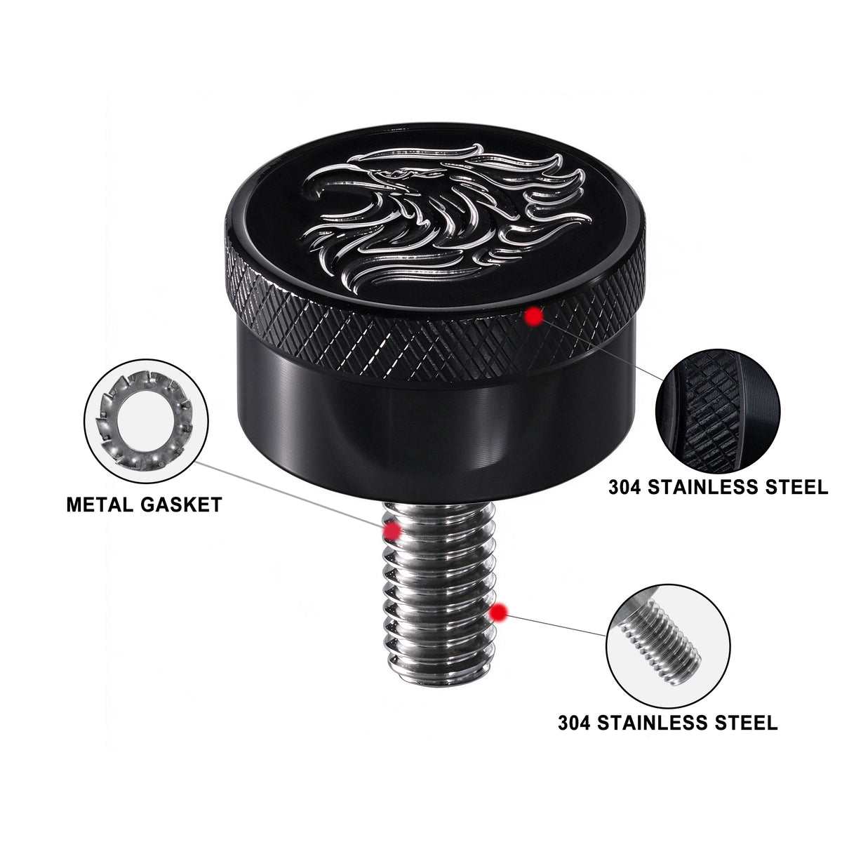 Fenrir Motorcycle Seat Anti Theft Bolt Security Screw Kit 304 Stainless Steel Metal Engraving Eagle Motif Compatible with Harley Davidson 1997-Now Sportster Softail Dyna Touring