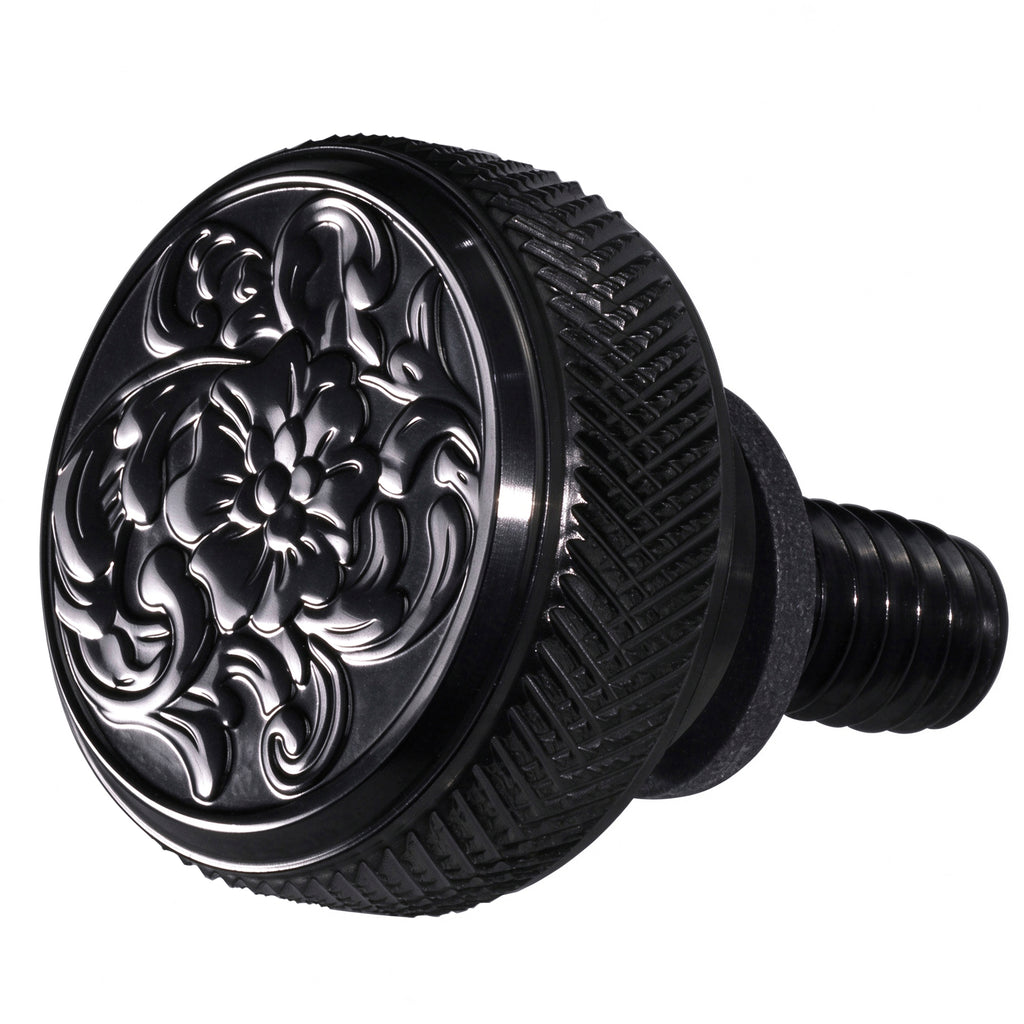 Fenrir Motorcycle Quick Release Seat Bolt Screw 304 Stainless Steel Black Finish Metal Engraving Acanthus Scrollwork Motif For 1997-now Sportster XG XL Dyna Softail Touring CVO