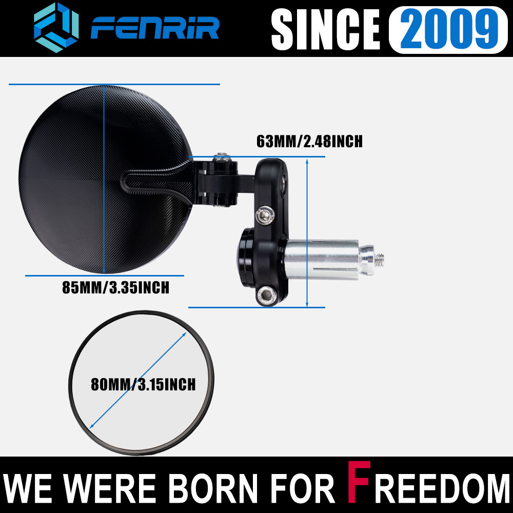FENRIR CNC Forged Aluminum Alloy Round Black Motorcycle Bar End Mirrors 801-0366