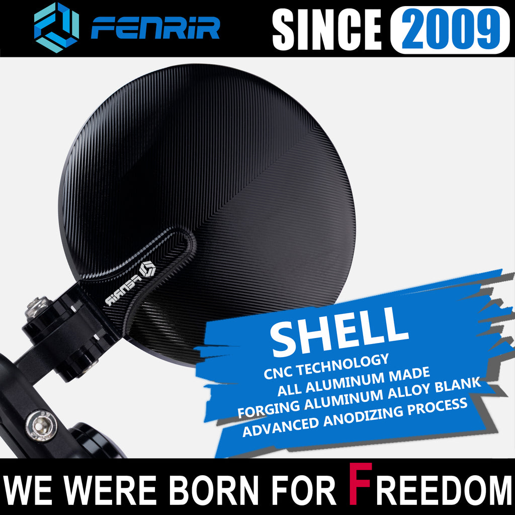 FENRIR CNC Forged Aluminum Alloy Round Black Motorcycle Bar End Mirrors 801-0366