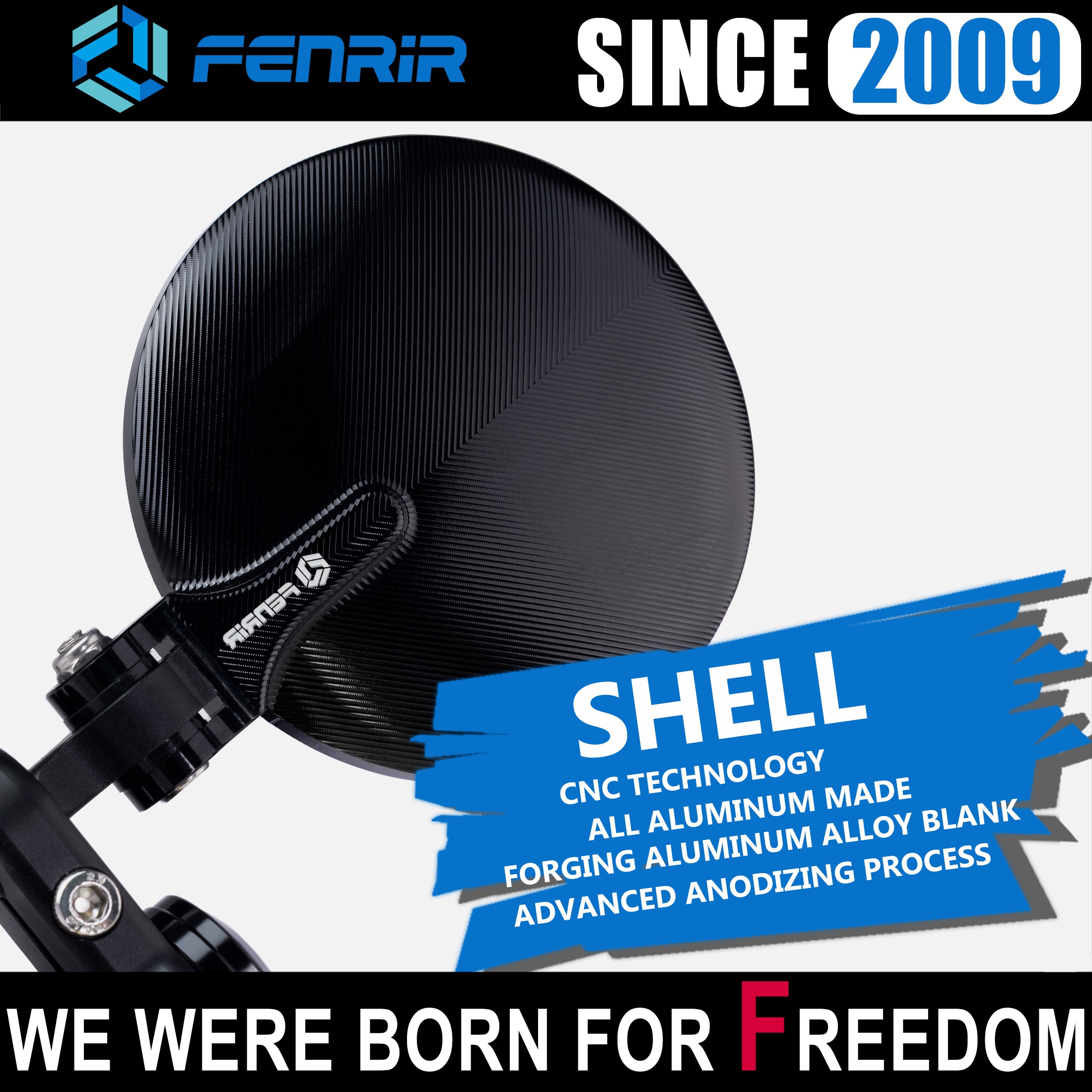 FENRIR CNC Forged Aluminum Alloy Round Black Motorcycle Bar End Mirrors 801-0366