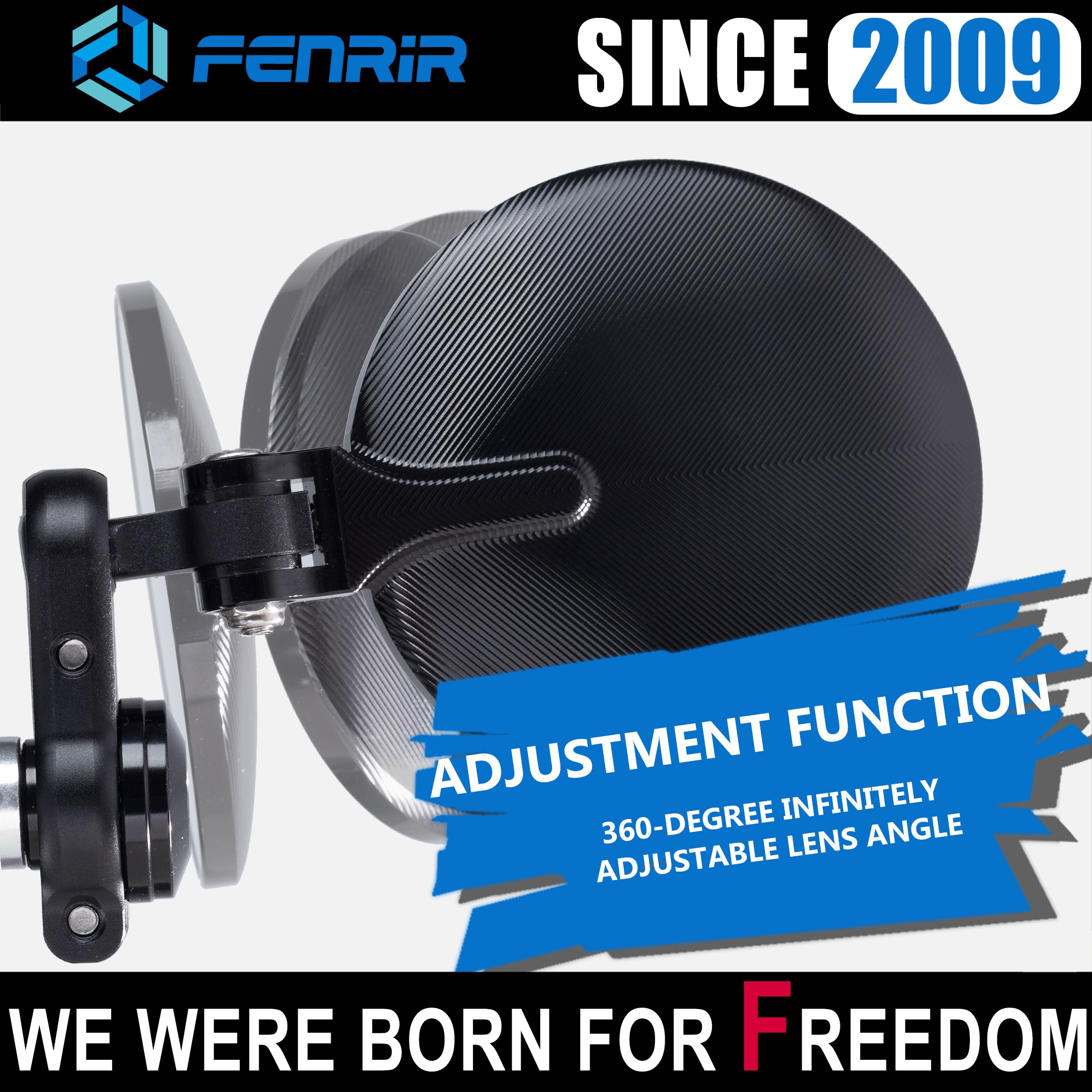 FENRIR CNC Forged Aluminum Alloy Round Black Motorcycle Bar End Mirrors 801-0366