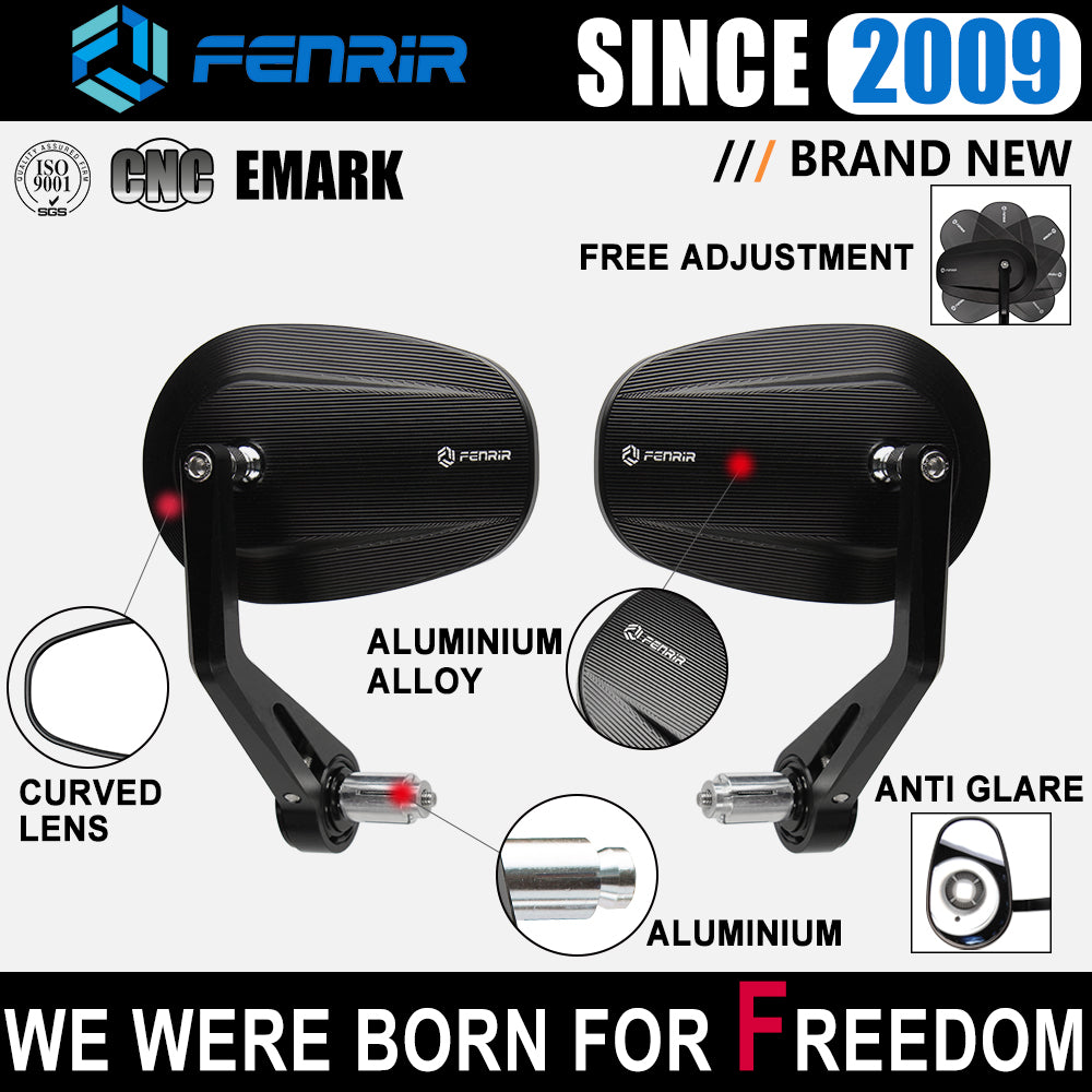FENRIR Emark CNC Aluminiumlegierung Cafe Racer Retro Schwarzer Motorrad Lenkerendspiegel Seiten-Lenker Spiegel 801-0375