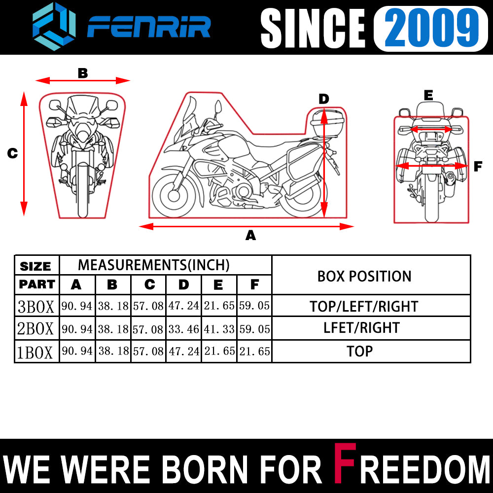 FENRIR 최고 등급 420D 230CM/90 "INCH 오토바이 커버 방수 야외 보관 수하물 상자 디자인 모험 여행 스포츠 거리 (1BOX/2BOX/3BOX)