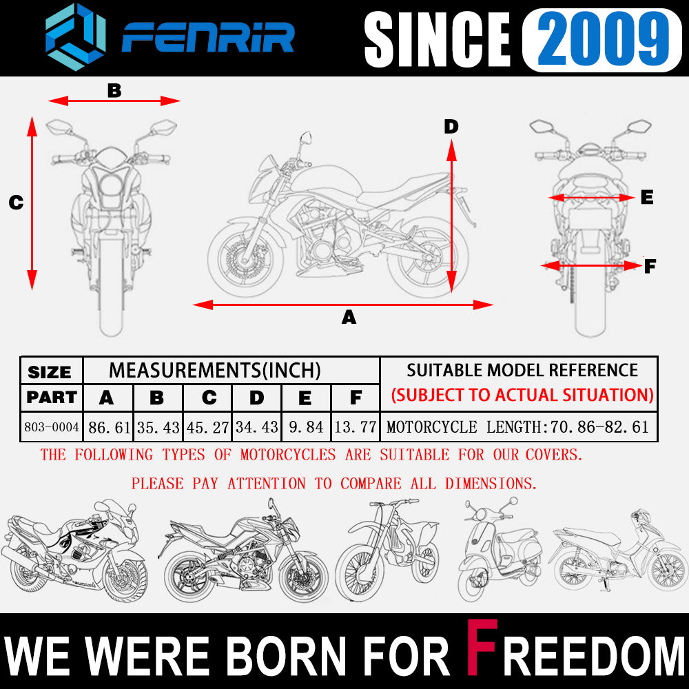 FENRIR 86.6" 220CM 420D Oxford Cloth Motorcycle Cover Exhaust Pipe Anti-Scalding Waterproof Outdoor Storage for Naked Motocross Street Sports Scooter