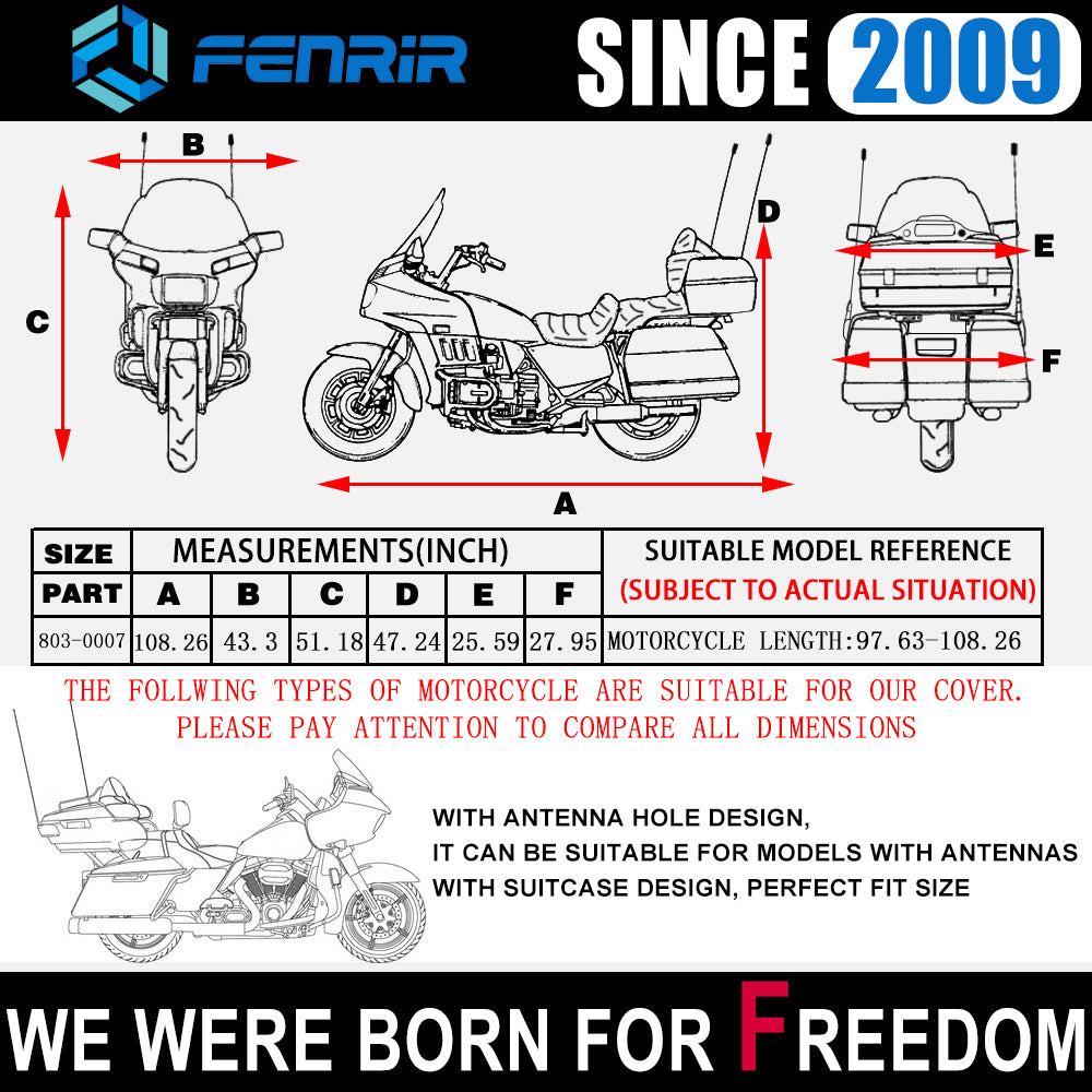 フェンリル108"275CM420Dモーターサイクルカバー防水アウトドアツーリングゴールドウイングスターベンチャーK1600GTLロードマスターロードグライドウルトラリミテッドボイジャー