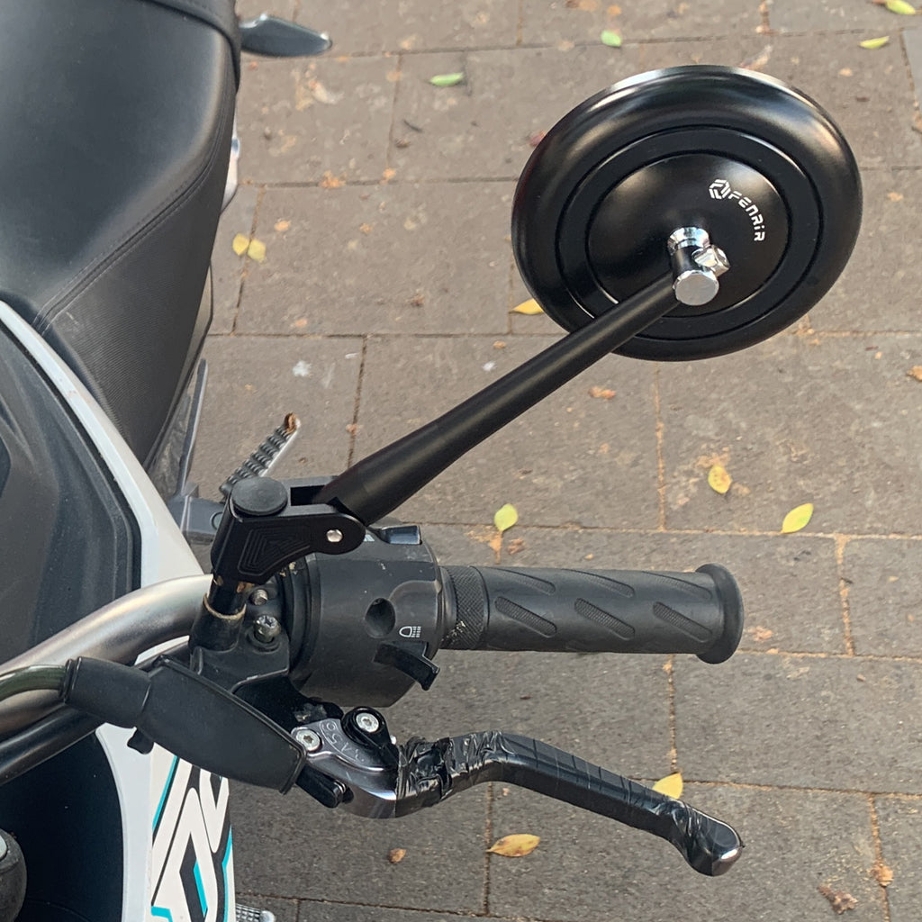 FENRIR E24 Emark CNC 鋁合金黑色摩托車後視鏡通用複古圓形適用於 M10/M8 Adventure Dual Sport Naked Street Cruiser 踏板車