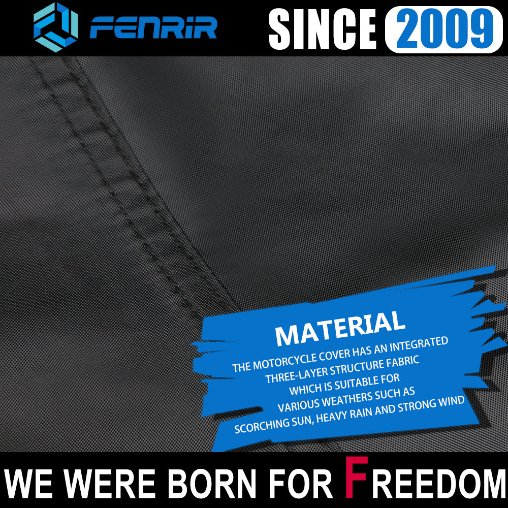 FENRIR 104" Inch 265CM 420D Oxford Cloth Motorsykkeldeksel Vanntett utendørs oppbevaring for Cruise Touring Bagger Bobber sideboksdesign Antennehull