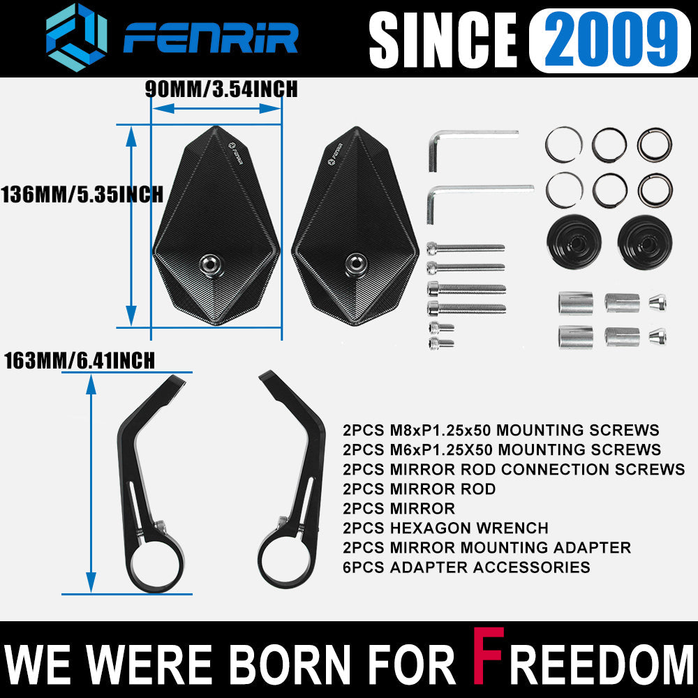 FENRIR EMARK CNC 알루미늄 합금 카페 레이서 블랙 오토바이 바 엔드 미러 슈퍼 스포츠에 대한 사이드 핸들 바 미러 네이키드 스트리트 바이크 크루저 스쿠터