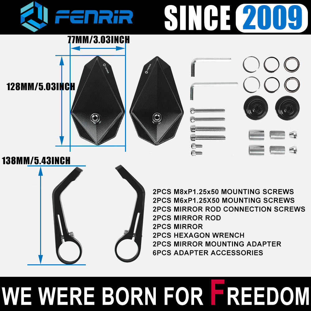 FENRIR CNC Aluminum Alloy Cafe Racer Black Motorcycle Bar End Mirrors Side Handlebar Mirror Universal Rear View 801-0372