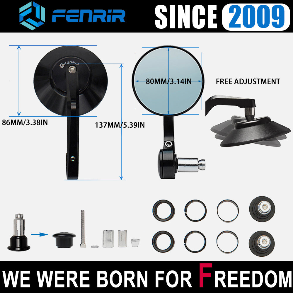 FENRIR Motorcycle Handlebar Bar End Mirrors For Kawasaki Z125 PRO Z250SL Z650 ESTRELLA250 NINJA250SL NINJA650