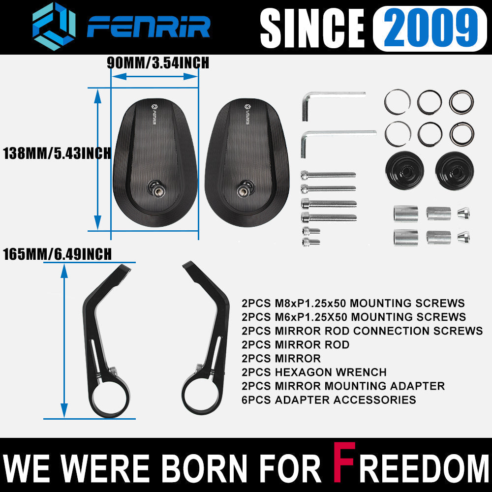 FENRIR CNC Aluminium Alloy Cafe Racer Retro Hitam Motosikal Bar Hujung Cermin Sisi Hendal Cermin Universal untuk Sukan Bogel Street Cruiser Scooter