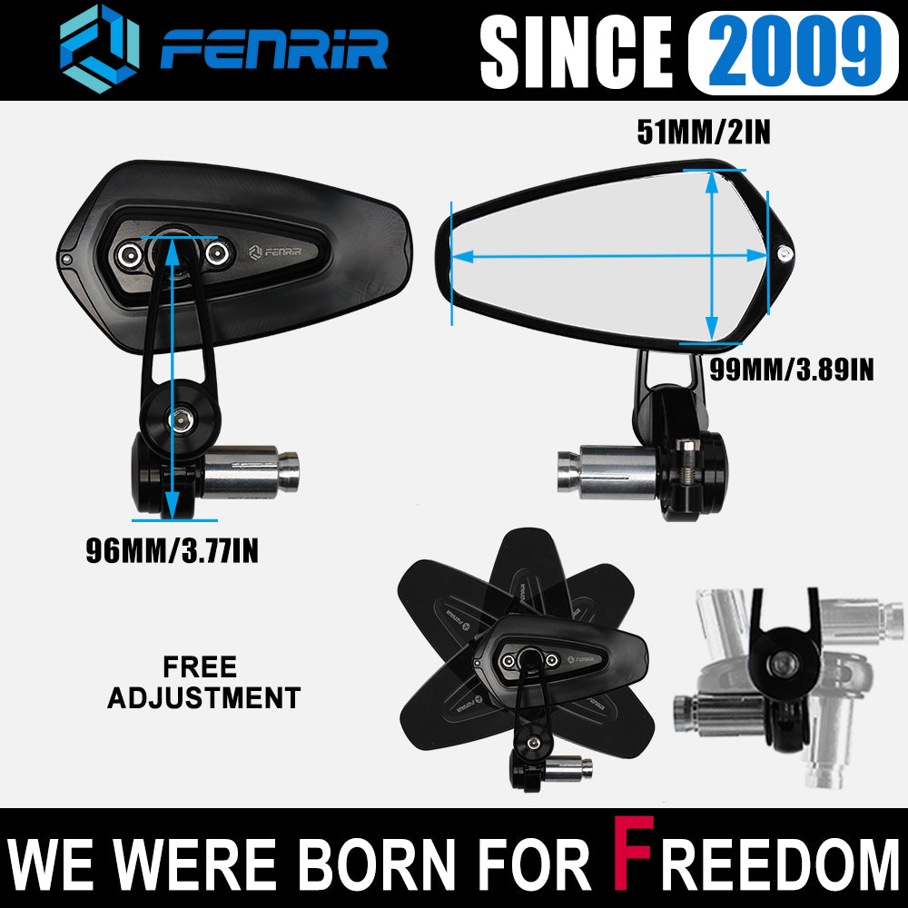 FENRIR CNC Aluminium Alliage Café Racer Noir Moto Bar End Rétroviseurs Pliant Guidon Rétroviseur Universel Vue Arrière Pour Sport Naked Street Scooter