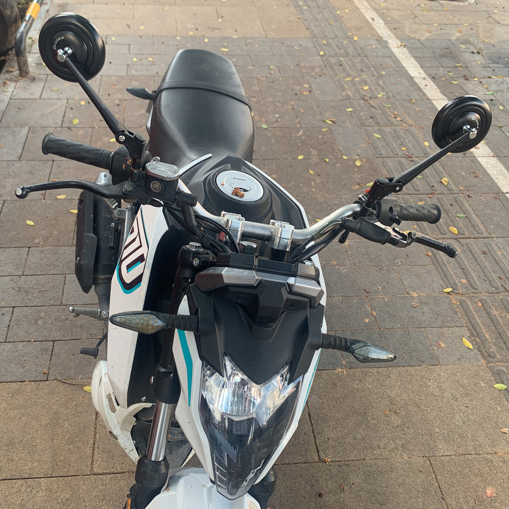 FENRIR Emark CNC Aluminiumlegering Svart Motorcykel Sidostyrespegel Universal Retro Rund För Adventure Dual Sport Naked Street Cruiser Scooter 801-0376