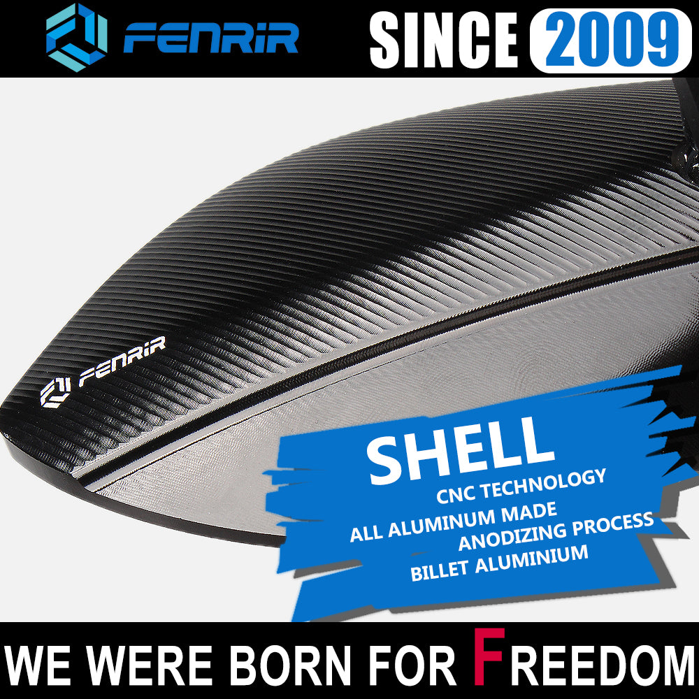 FENRIR Universal Motorcycle Side Mirror CNC Aluminum Alloy Anti-glare Curved Lens Big view Anti-vibration Street sports Cruise Adventure Scooter