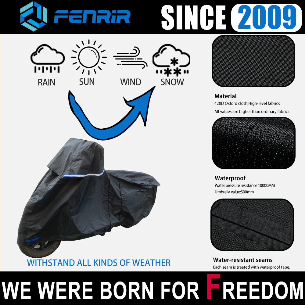 FENRIR 420D Oxford Cloth 80" 205CM Motorcycle Cover Exhaust Pipe Anti-Scalding Waterproof Outdoor Outside Storage Length Extension Function top Box Design Windshield Design for Scooter