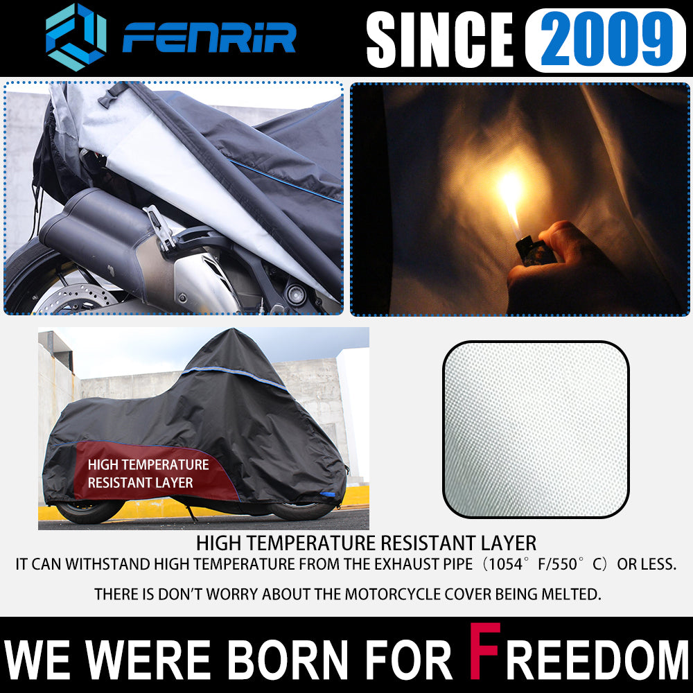 FENRIR 420D Oxford Cloth 80" 205CM Motorcycle Cover Exhaust Pipe Anti-Scalding Waterproof Outdoor Outside Storage Length Extension Function top Box Design Windshield Design for Scooter