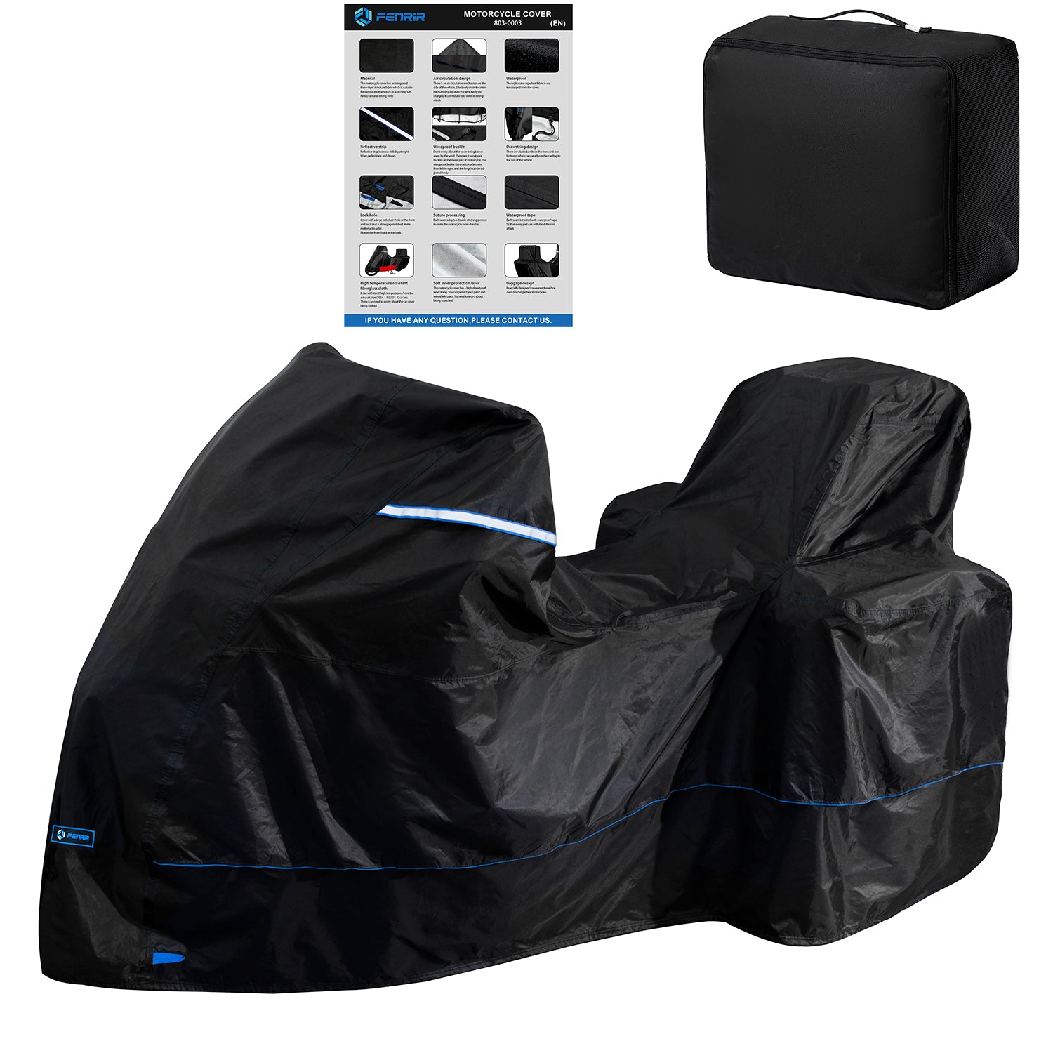 FENRIR Top Grade 420D 230CM/90"INCH Motorcycle Cover Waterproof Outdoor Storage Luggage Box Design for Adventure Touring Sport Street (1BOX/2BOX/3BOX)