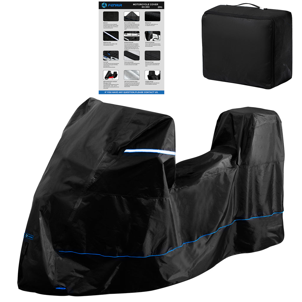 FENRIR Housse de moto de qualité supérieure 420D 230CM/90"POUCES Imperméable Stockage extérieur Design boîte à bagages pour Adventure Touring Sport Street (1BOX/2BOX/3BOX)