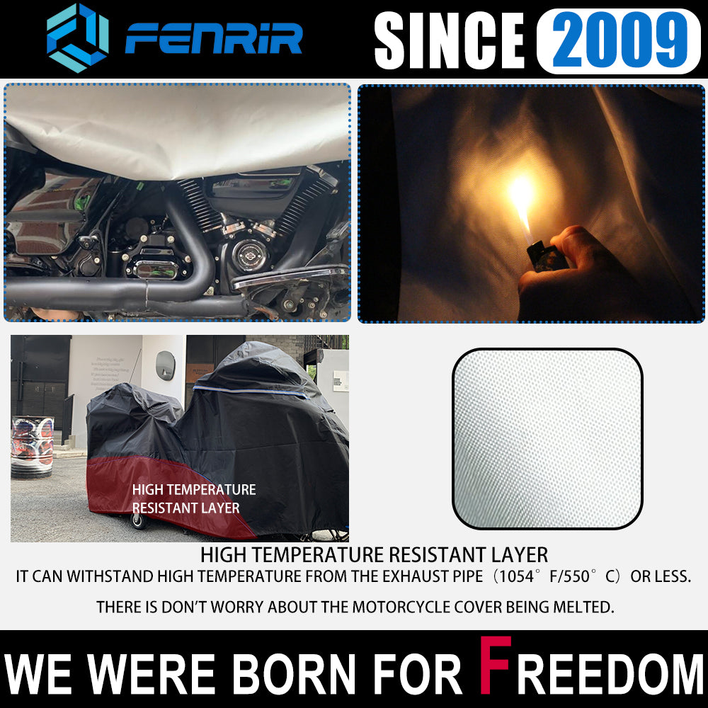 FENRIR 111 INCH 420D Trike Motorcycle Cover Waterproof Outdoor Storage Exhaust Pipe Anti-Scalding Antenna Hole for FREEWHEELER TRI Glide Ultra Road Glide 3 Street Glide 3 Limited Trike Goldwing Trike Roadmaster