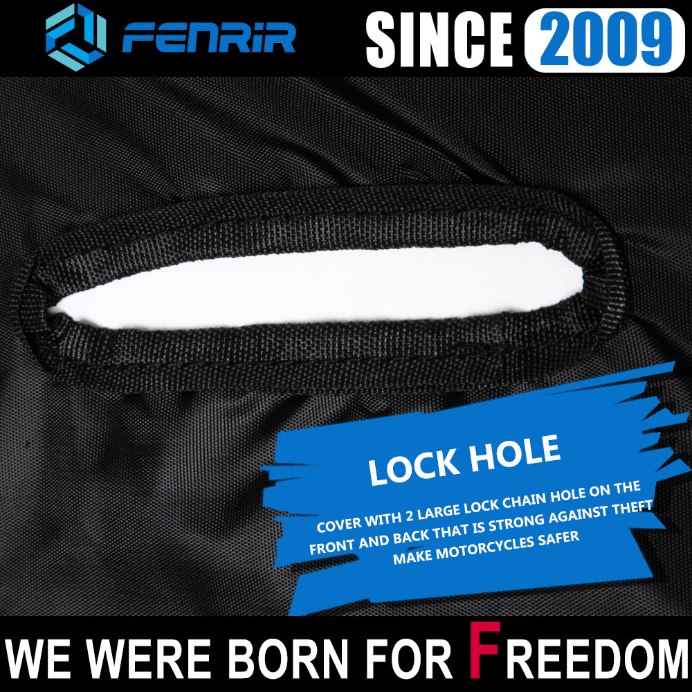 FENRIR 104" Inch 265CM 420D Oxford Cloth Motorsykkeldeksel Vanntett utendørs oppbevaring for Cruise Touring Bagger Bobber sideboksdesign Antennehull