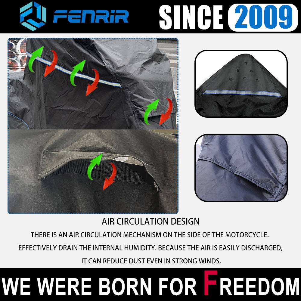 FENRIR 420D Oxford Cloth 80" 205CM Motorcycle Cover Exhaust Pipe Anti-Scalding Waterproof Outdoor Outside Storage Length Extension Function top Box Design Windshield Design for Scooter