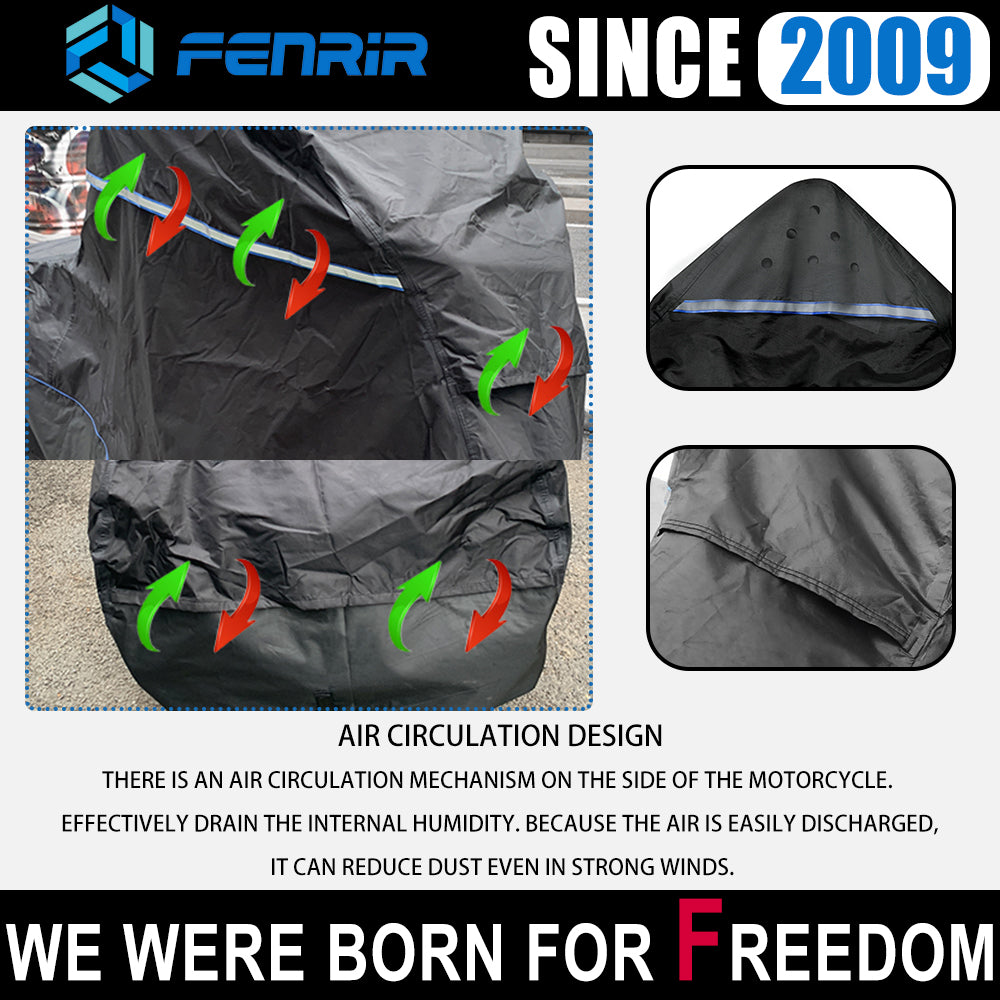 FENRIR 96"Inch 245CM 420D Motorcycle Cover Waterproof Outdoor Exhaust Pipe Anti-Scalding for Cruiser Shadow Boulevard Vulcan Sportster Softail